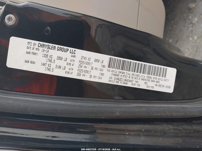 2010 Volkswagen Routan Se VIN: 2V4RW3D11AR424407 Lot: 45627538