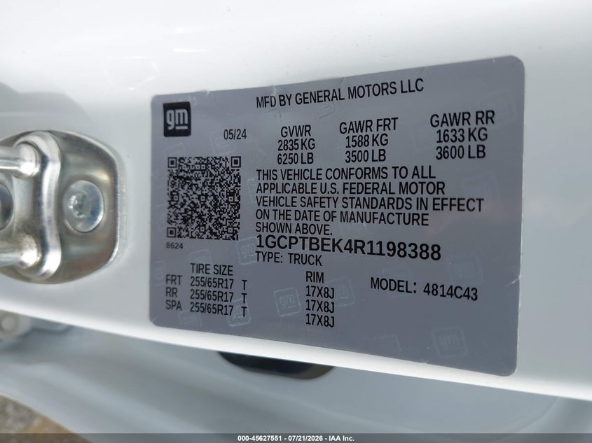 2024 Chevrolet Colorado 4Wd Wt VIN: 1GCPTBEK4R1198388 Lot: 45627551