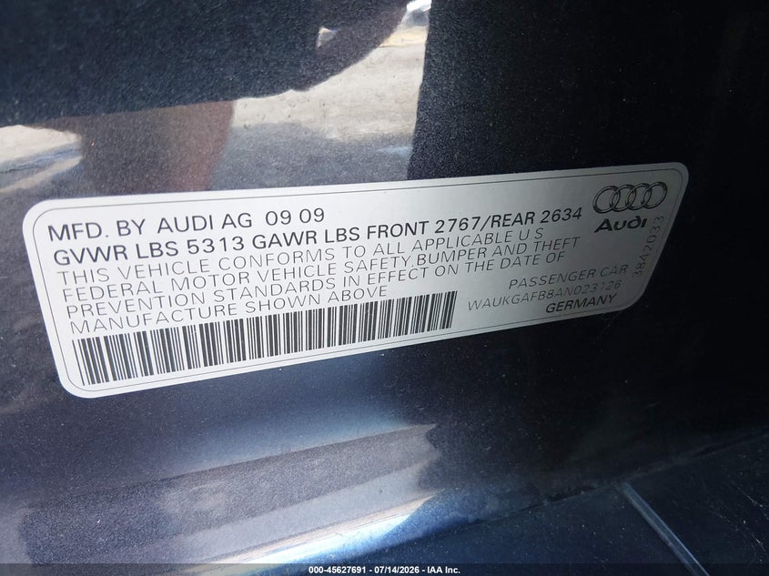 2010 Audi A6 3.0 Premium VIN: WAUKGAFB8AN023126 Lot: 45627691