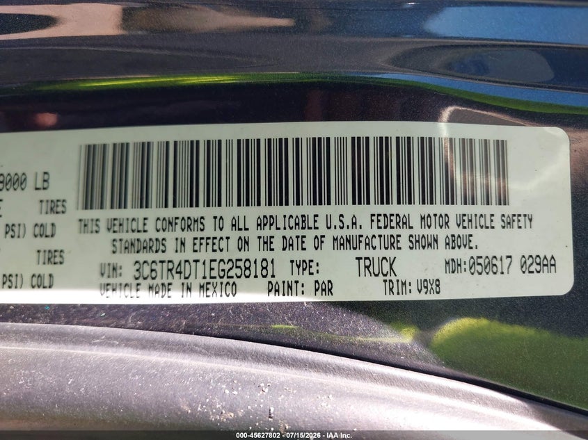 2014 Ram 2500 Slt VIN: 3C6TR4DT1EG258181 Lot: 45627802