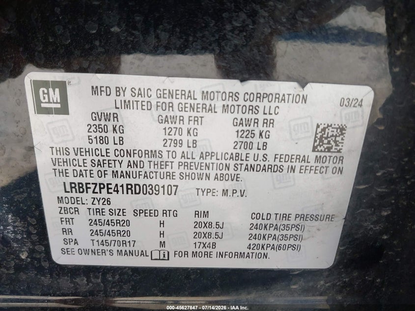 2024 Buick Envision Sport Touring Awd VIN: LRBFZPE41RD039107 Lot: 45627847