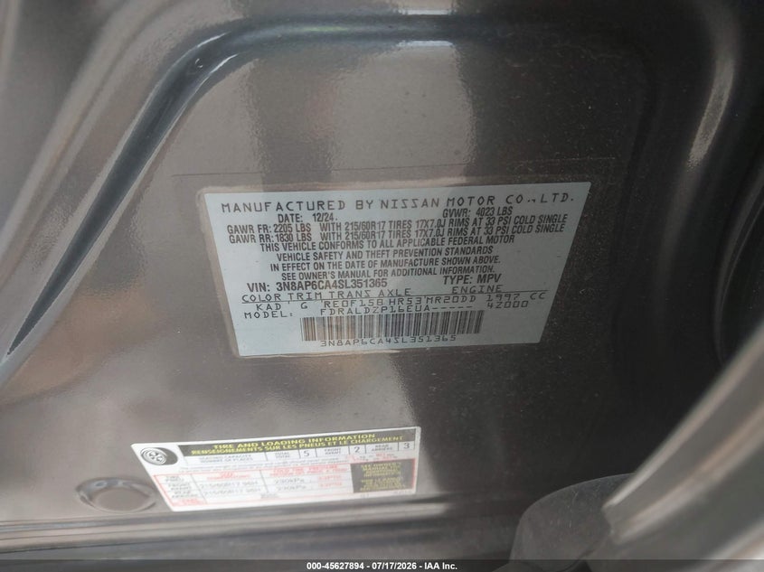 2025 Nissan Kicks Sv Fwd VIN: 3N8AP6CA4SL351365 Lot: 45627894