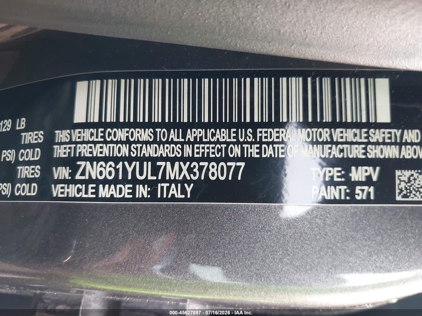 2021 Maserati Levante S Granlusso VIN: ZN661YUL7MX378077 Lot: 45627897