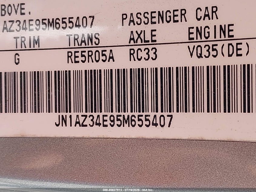 2005 Nissan 350Z Anniversary Edition VIN: JN1AZ34E95M655407 Lot: 45627913