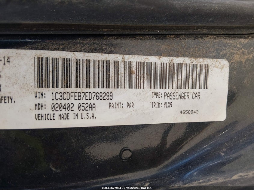 2014 Dodge Dart Gt VIN: 1C3CDFEB7ED768299 Lot: 45627934
