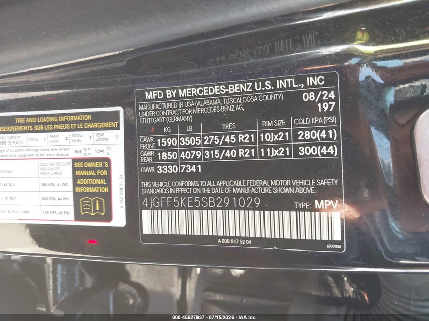 2025 Mercedes-Benz Gls 450 4Matic VIN: 4JGFF5KE5SB291029 Lot: 45627937