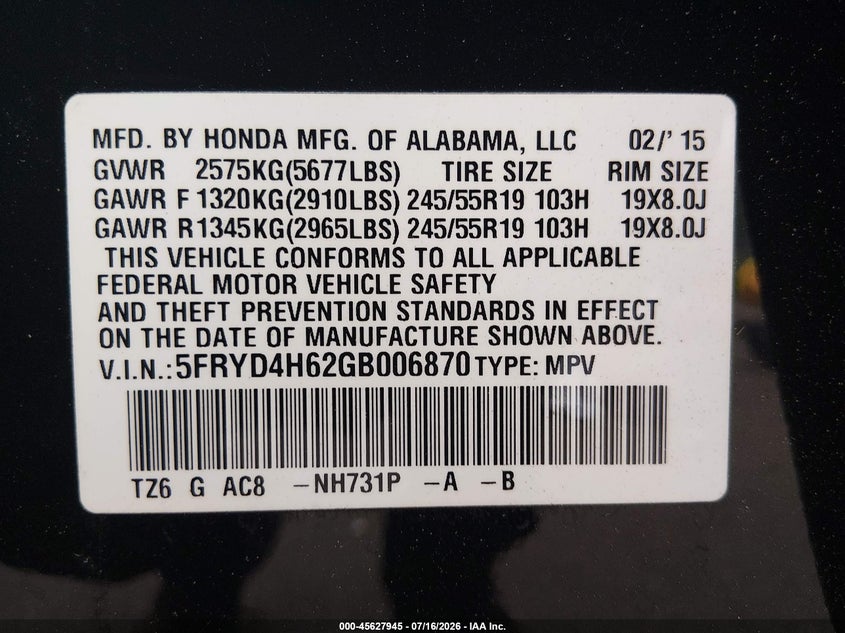 2016 Acura Mdx Technology Entertainment Packages/Technology, Entertainment Acurawatch Plus Packages VIN: 5FRYD4H62GB006870 Lot: 45627945