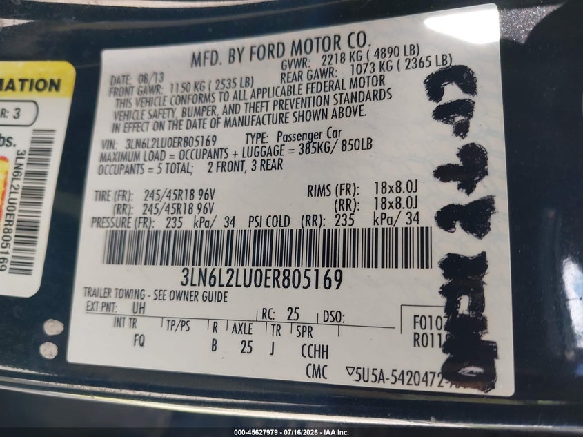 2014 Lincoln Mkz Hybrid VIN: 3LN6L2LU0ER805169 Lot: 45627979
