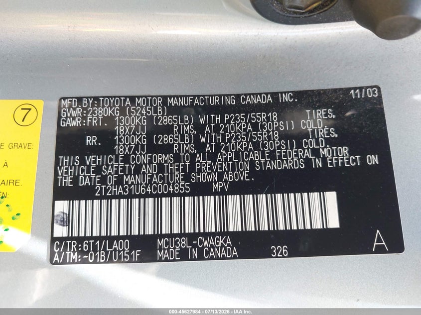 2004 Lexus Rx 330 VIN: 2T2HA31U64C004855 Lot: 45627984