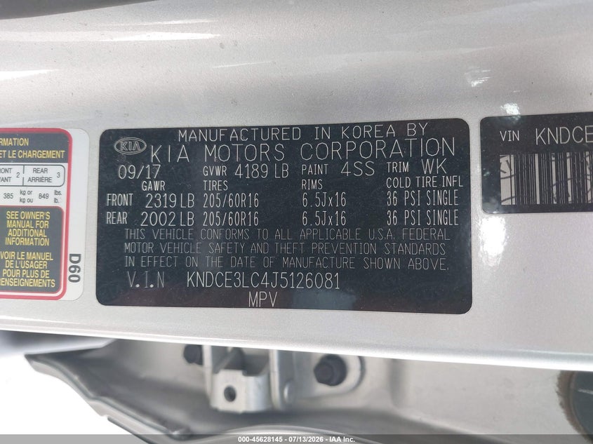 2018 Kia Niro Ex VIN: KNDCE3LC4J5126081 Lot: 45628145