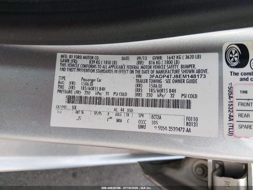 2014 Ford Fiesta S VIN: 3FADP4TJ8EM148173 Lot: 45628186