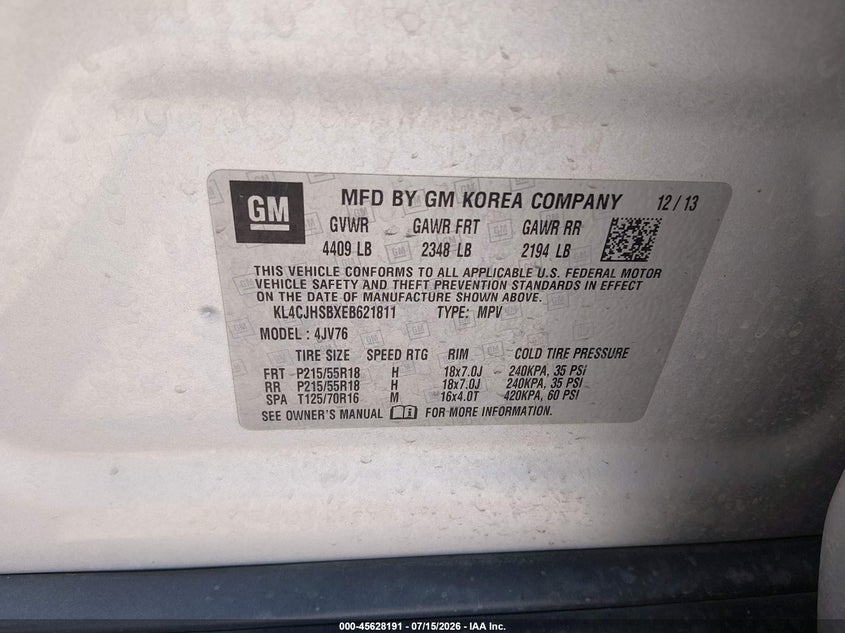 2014 Buick Encore Premium VIN: KL4CJHSBXEB621811 Lot: 45628191