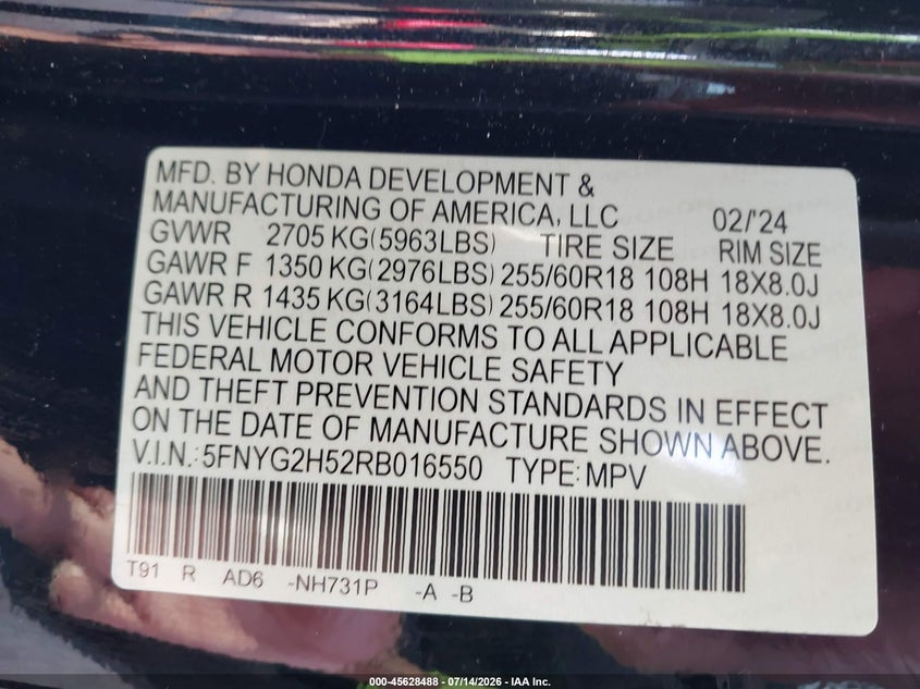2024 HONDA PILOT SPORT UTILITY VEHICLE 3.5L V-6 DI, DOHC, VVT, 285HP