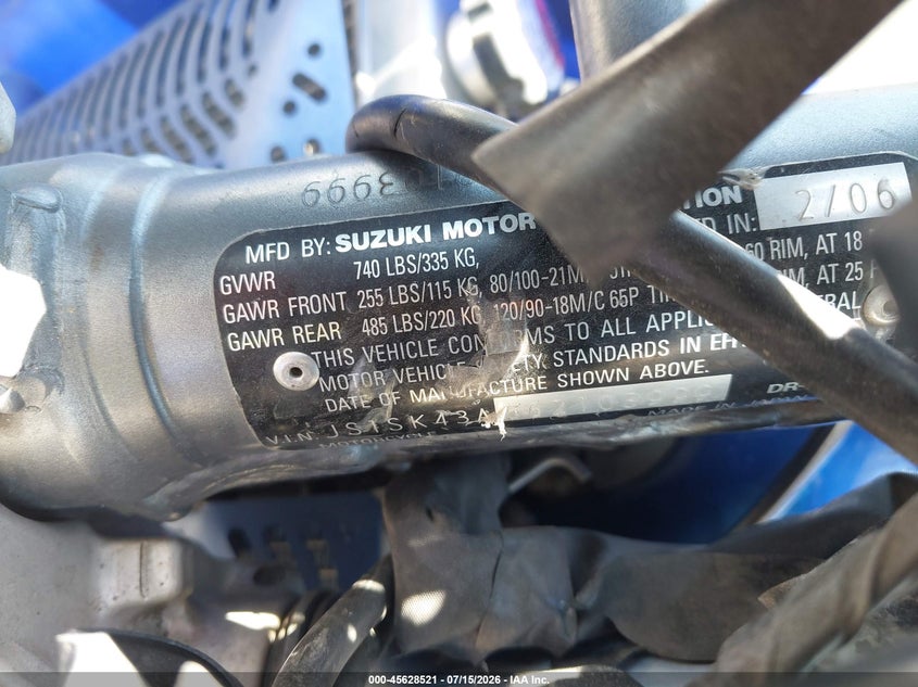 2006 Suzuki Dr-Z400 S VIN: JS1SK43A562103999 Lot: 45628521