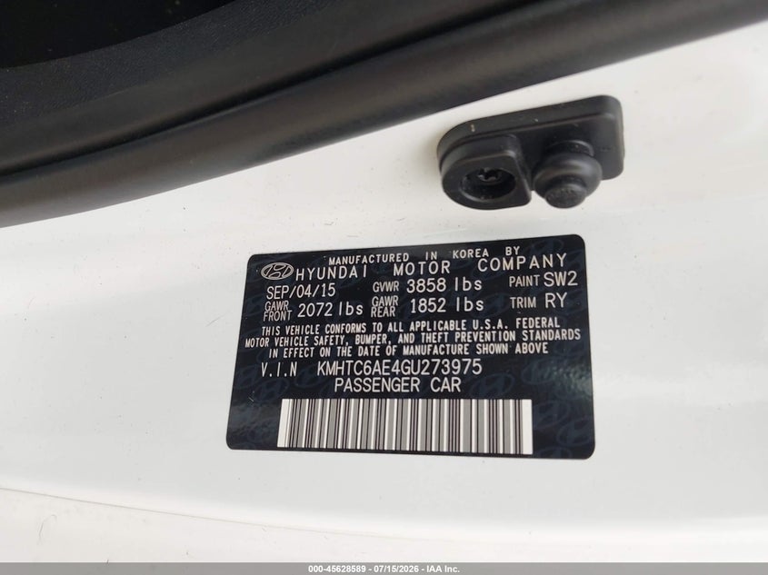 2016 Hyundai Veloster Turbo VIN: KMHTC6AE4GU273975 Lot: 45628589