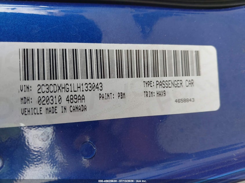 2020 Dodge Charger Gt Rwd VIN: 2C3CDXHG1LH133043 Lot: 45628638