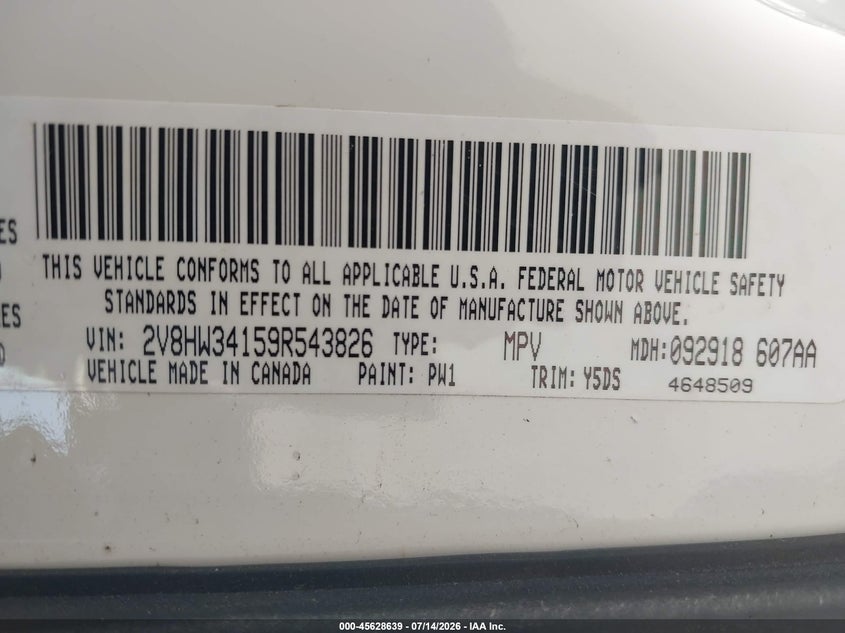 2009 Volkswagen Routan Se VIN: 2V8HW34159R543826 Lot: 45628639
