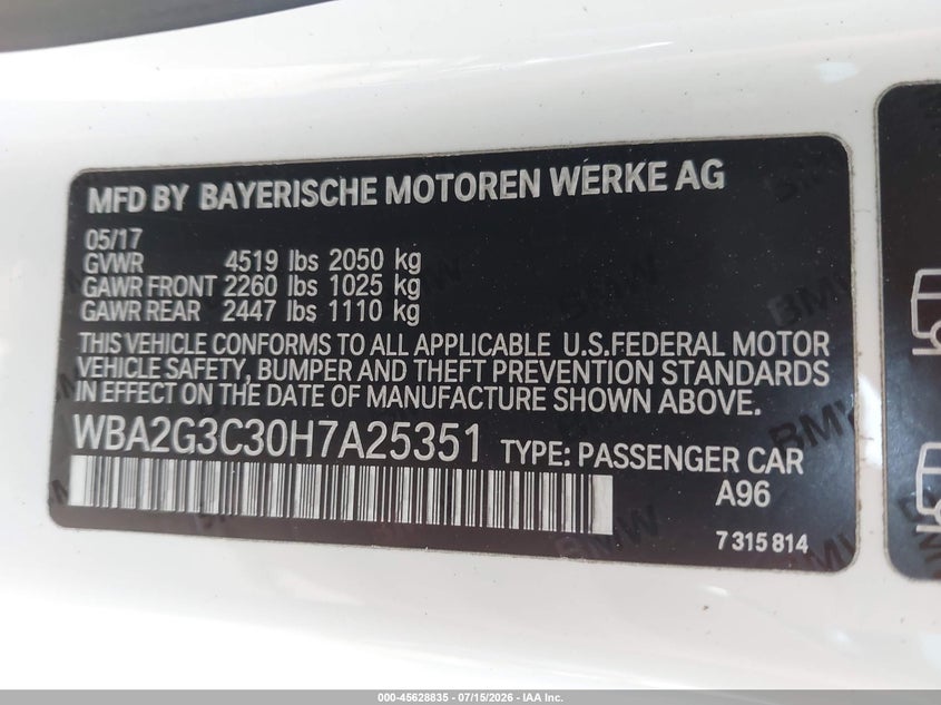 2017 BMW M240I xDrive VIN: WBA2G3C30H7A25351 Lot: 45628835