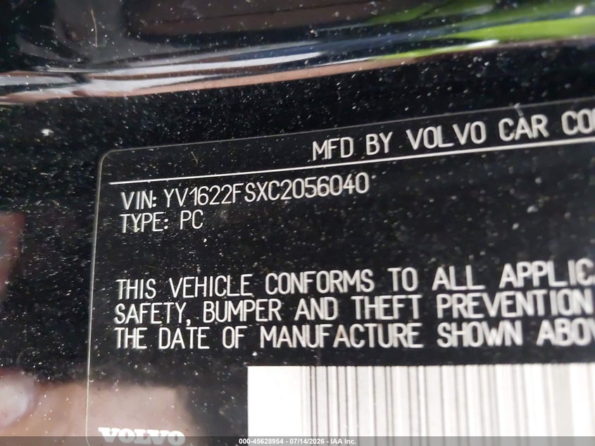2012 Volvo S60 T5 VIN: YV1622FSXC2056040 Lot: 45628954