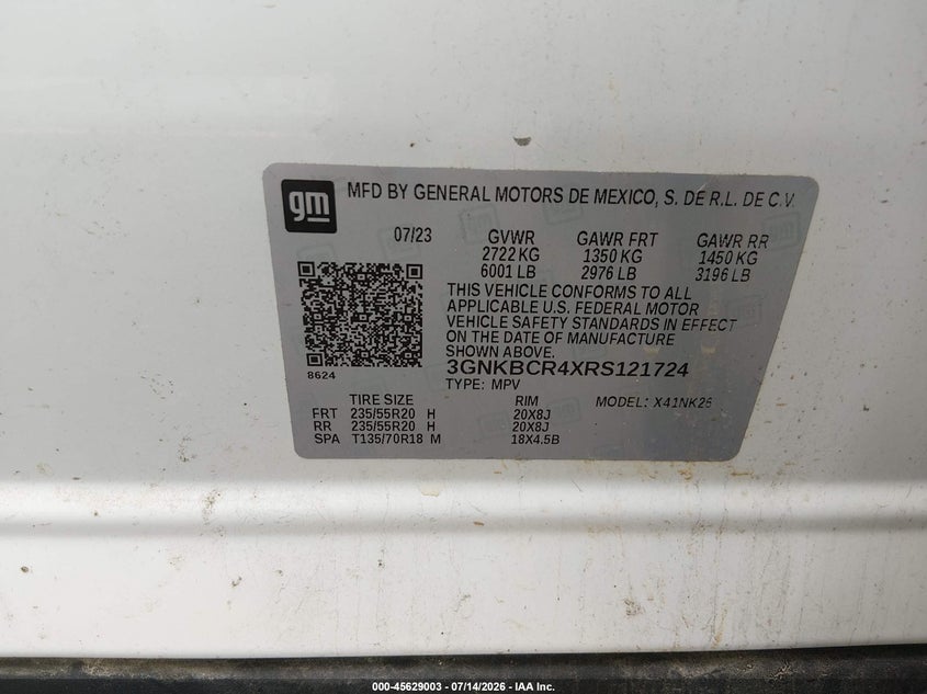 2024 Chevrolet Blazer Fwd 2Lt VIN: 3GNKBCR4XRS121724 Lot: 45629003