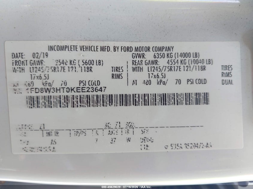 2019 FORD F-350 CHASSIS auction photo 8