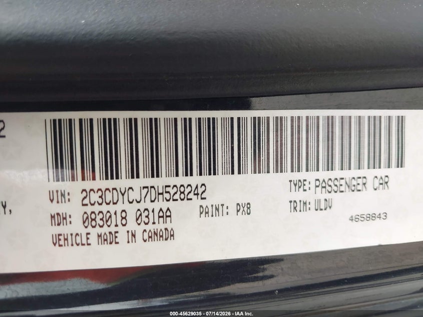 2013 Dodge Challenger Srt8 VIN: 2C3CDYCJ7DH528242 Lot: 45629035
