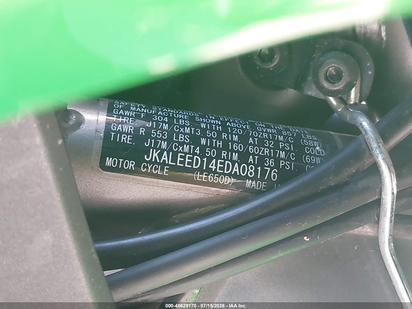 2014 Kawasaki Kle650 D VIN: JKALEED14EDA08176 Lot: 45629170