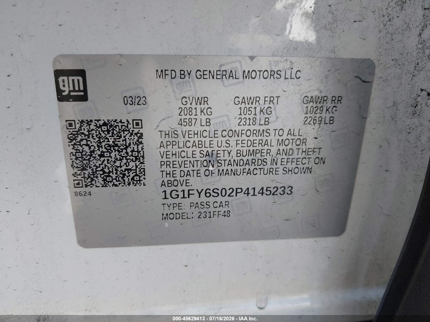 2023 Chevrolet Bolt Euv Fwd Lt VIN: 1G1FY6S02P4145233 Lot: 45629413