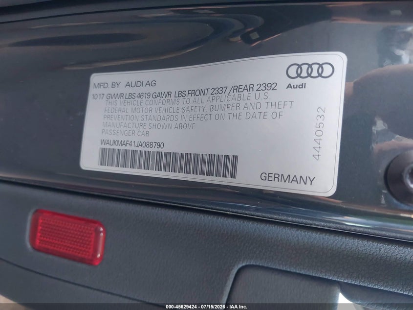 2018 Audi A4 2.0T Tech Ultra Premium/2.0T Ultra Premium VIN: WAUKMAF41JA088790 Lot: 45629424