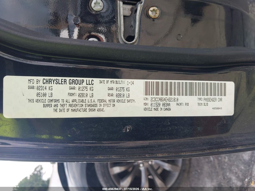 2014 Chrysler 300 300S VIN: 2C3CCABG4EH221810 Lot: 45629437