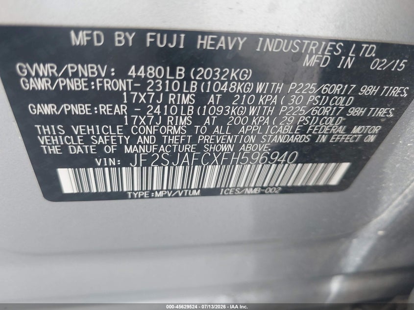 2015 SUBARU FORESTER 2.5I PREMIUM · Фото 9