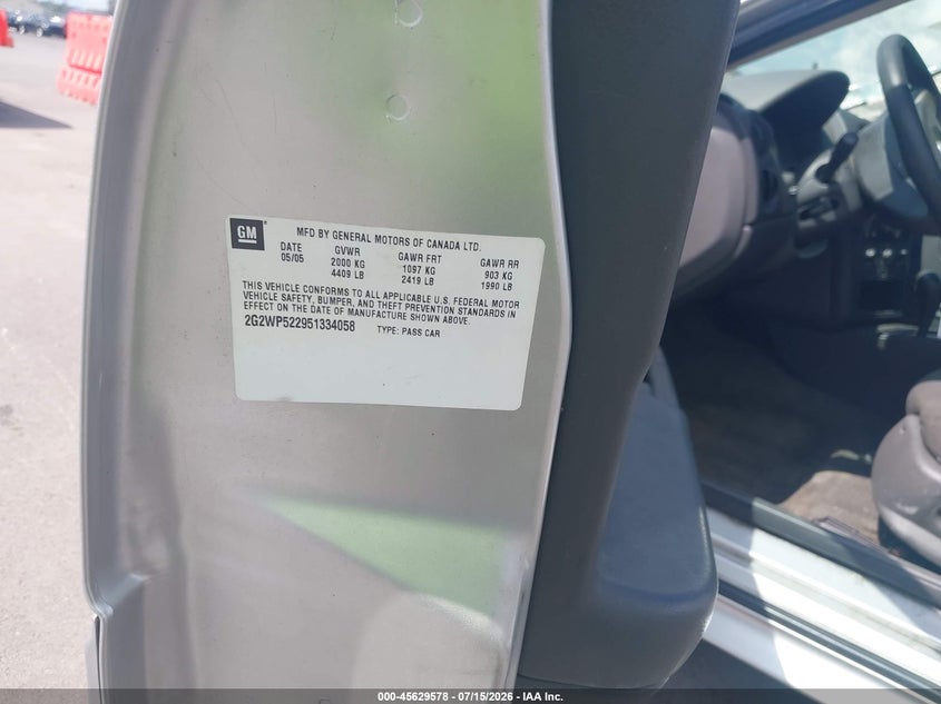 2005 Pontiac Grand Prix VIN: 2G2WP522951334058 Lot: 45629578
