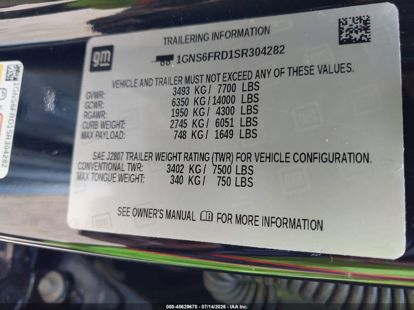 2025 Chevrolet Suburban 4Wd Premier VIN: 1GNS6FRD1SR304282 Lot: 45629678