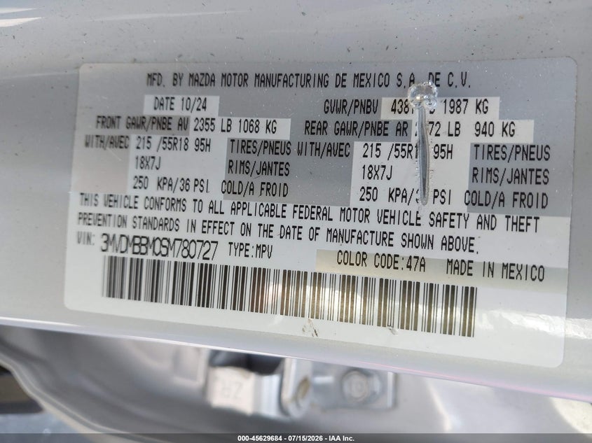 2025 Mazda Cx-30 2.5 S Select Sport VIN: 3MVDMBBM0SM780727 Lot: 45629684