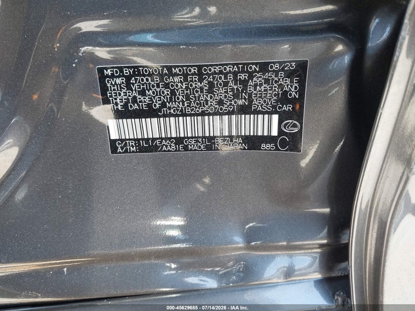2023 Lexus Is 350 F Sport VIN: JTHGZ1B26P5070591 Lot: 45629685