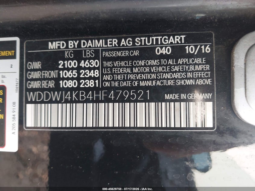 2017 Mercedes-Benz C 300 4Matic VIN: WDDWJ4KB4HF479521 Lot: 45629758