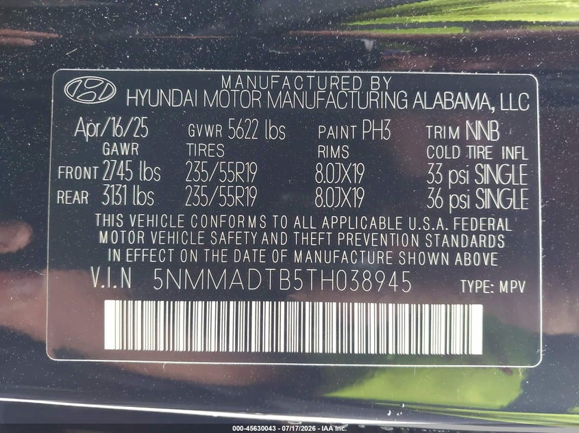2026 Genesis Gv70 2.5T VIN: 5NMMADTB5TH038945 Lot: 45630043