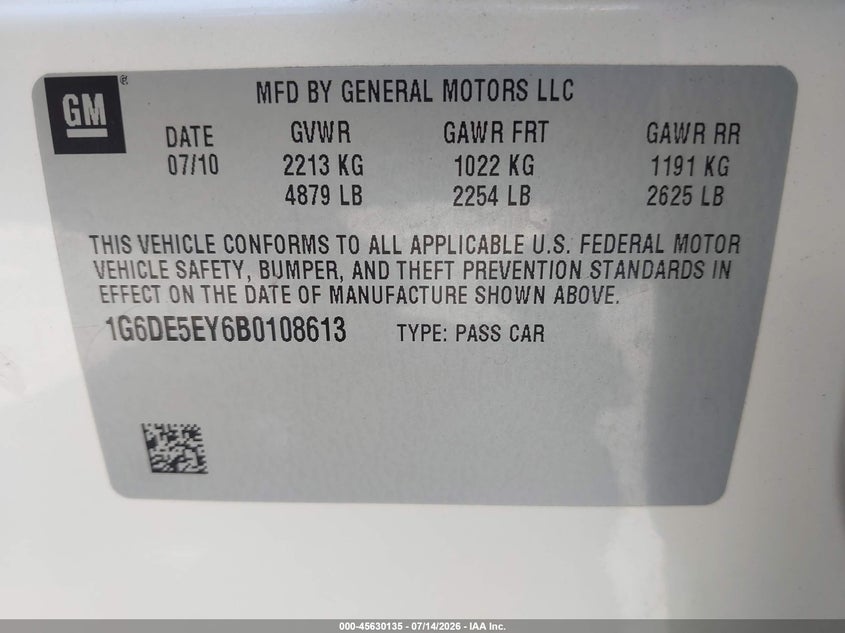 2011 Cadillac Cts Luxury VIN: 1G6DE5EY6B0108613 Lot: 45630135