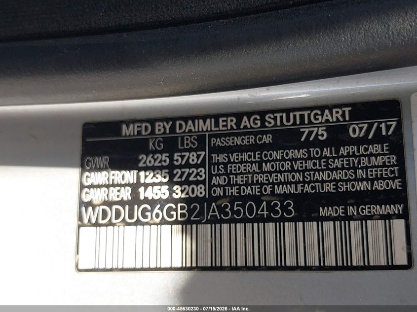 2018 Mercedes-Benz S 450 VIN: WDDUG6GB2JA350433 Lot: 45630230