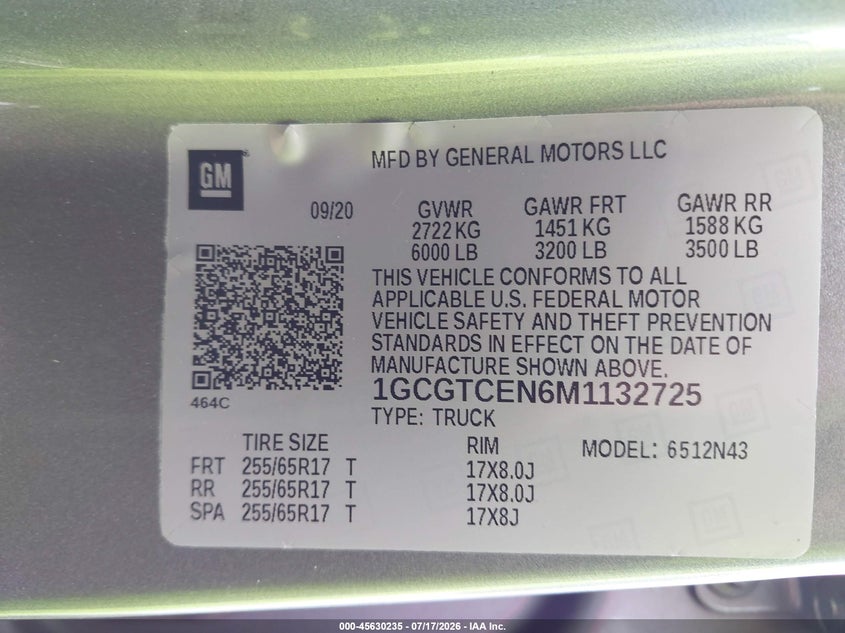 2021 Chevrolet Colorado 4Wd Short Box Lt VIN: 1GCGTCEN6M1132725 Lot: 45630235