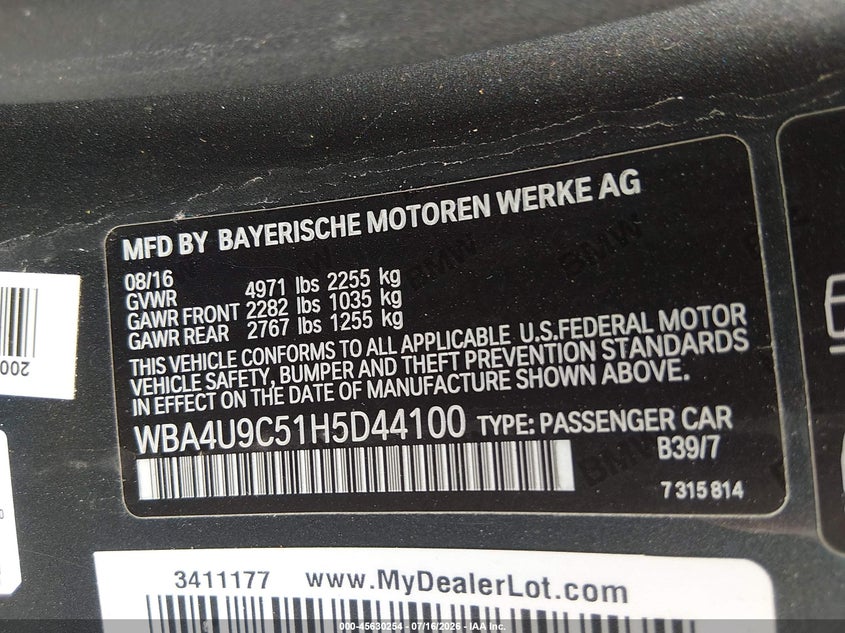 2017 BMW 430I xDrive VIN: WBA4U9C51H5D44100 Lot: 45630254