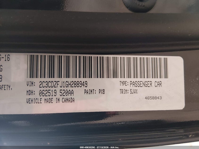 2016 Dodge Challenger 392 Hemi Scat Pack Shaker VIN: 2C3CDZFJ1GH288949 Lot: 45630290