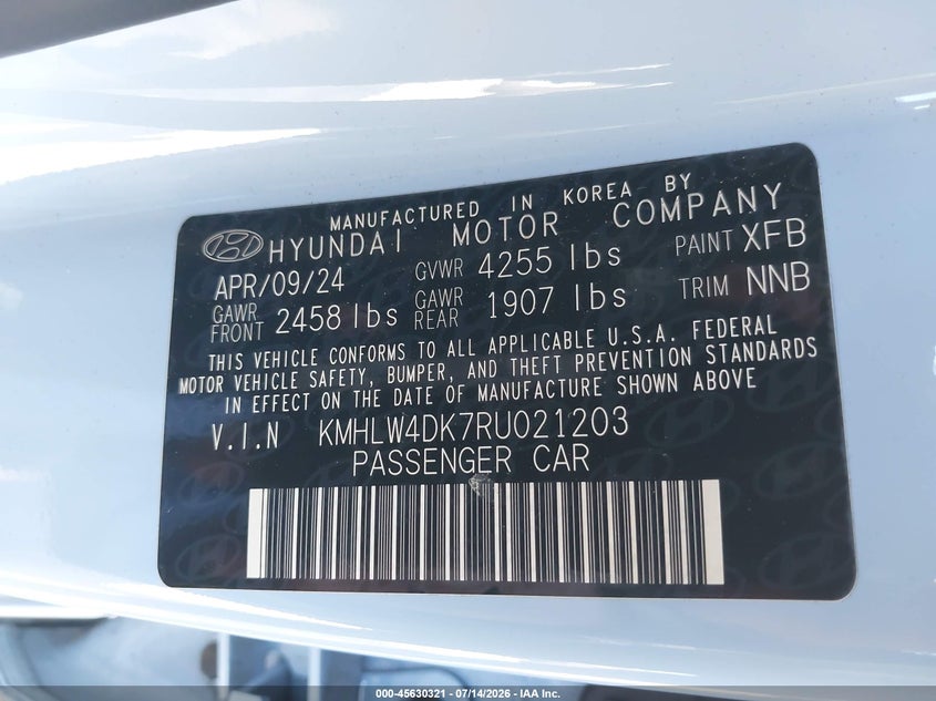 2024 Hyundai Elantra N VIN: KMHLW4DK7RU021203 Lot: 45630321
