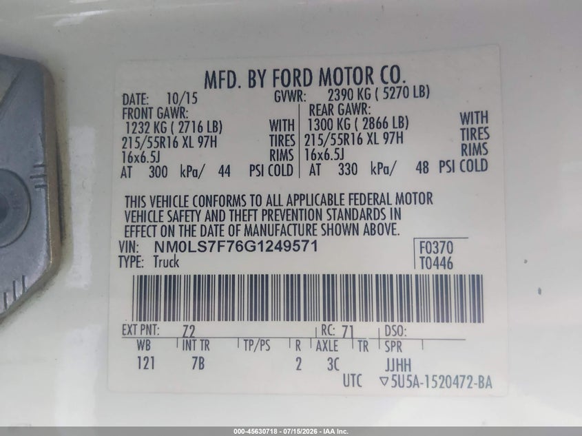 2016 Ford Transit Connect Xlt VIN: NM0LS7F76G1249571 Lot: 45630718