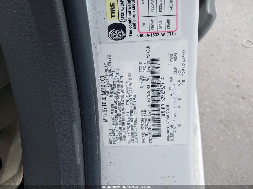 2011 Lincoln Mkz Hybrid VIN: 3LNDL2L32BR767714 Lot: 45630721