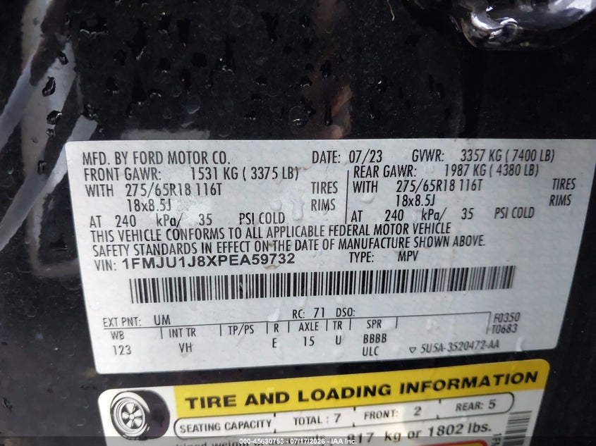 2023 Ford Expedition Xlt VIN: 1FMJU1J8XPEA59732 Lot: 45630753