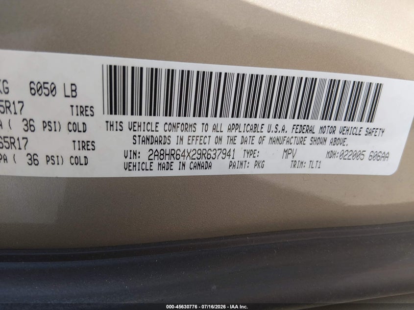 2009 Chrysler Town & Country Limited VIN: 2A8HR64X29R637941 Lot: 45630776