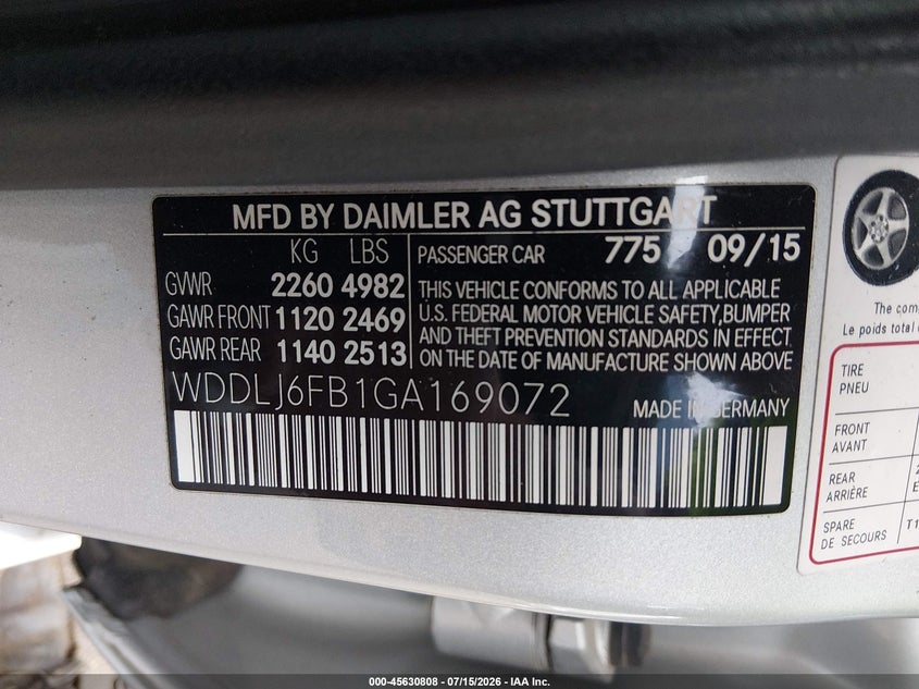 2016 Mercedes-Benz Cls 400 VIN: WDDLJ6FB1GA169072 Lot: 45630808
