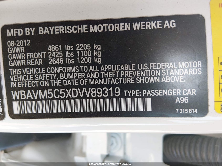 2013 BMW X1 xDrive35I VIN: WBAVM5C5XDVV89319 Lot: 45630877