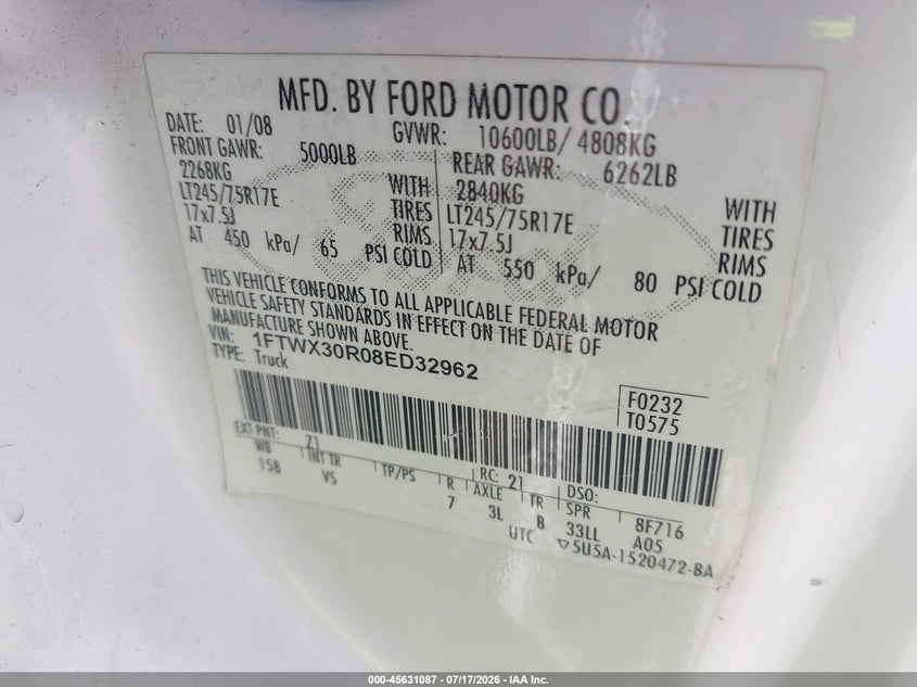2008 FORD SUPER DUTY F-350 SRW auction photo 8